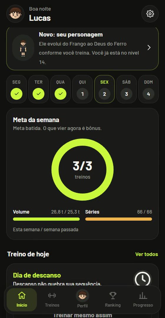 Tela do app de treino